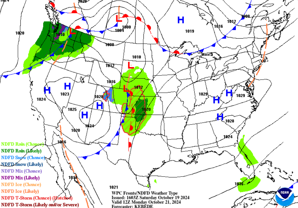 Weather Conditions For Viewing The Orionid Meteor Shower In The Early Morning Hours of Monday, October 21, 2024.Courtesty Of: The Weather Prediction Center, NOAA